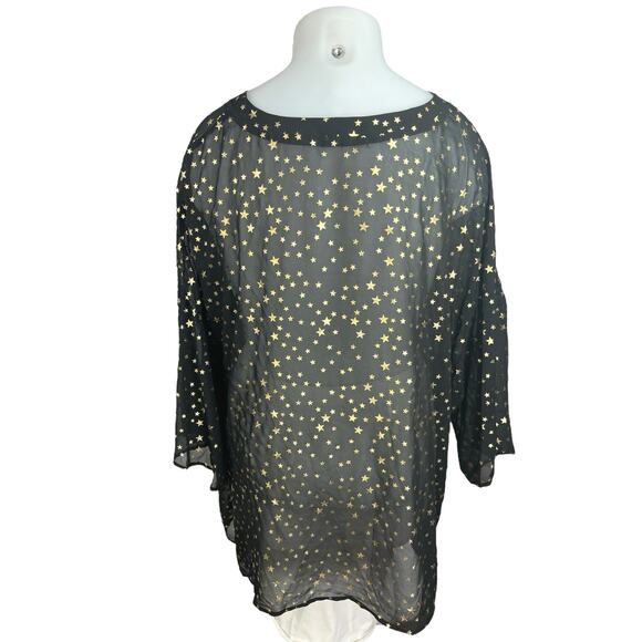 Glamorous Curve Black Gold Star Chiffon Sheer Long Sleeve Cover Up Blouse Top 20 - Picture 2 of 5